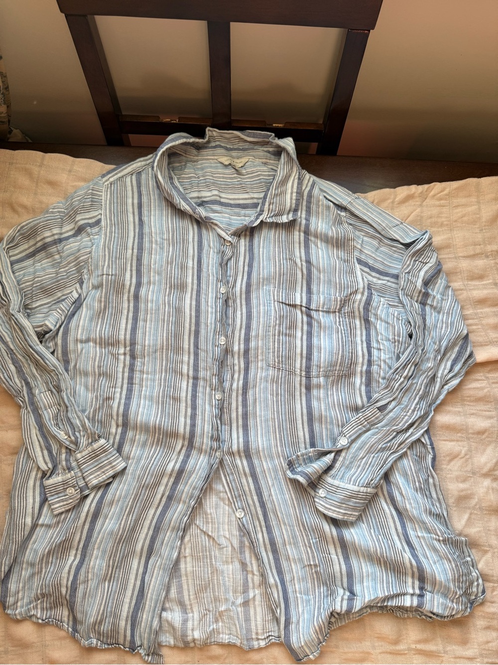 Lucky Brand Light Blue and White Striped Casual Button-Down Shirt